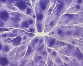 Purple Batik Microglia - original watercolor of brain cells
