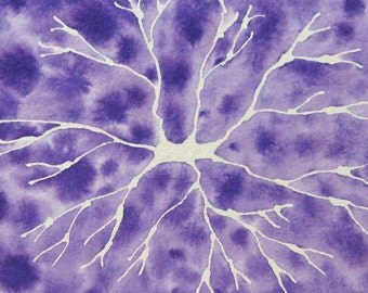 Purple Batik Microglia - original watercolor of brain cells