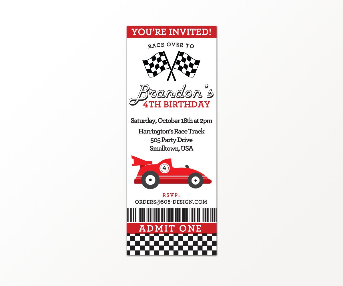 Race Car Ticket Invitation Printable Racing Ticket by 505design