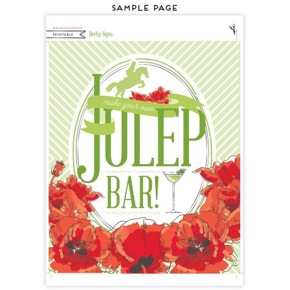 Derby Mint Julep Bar Signs Printable in Red by mountainpaper