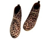 Fashion leather, leopar sneakers ! Handmade ankle boots unisex lace boots men's or women's light women leopard boots ankle boots leopard