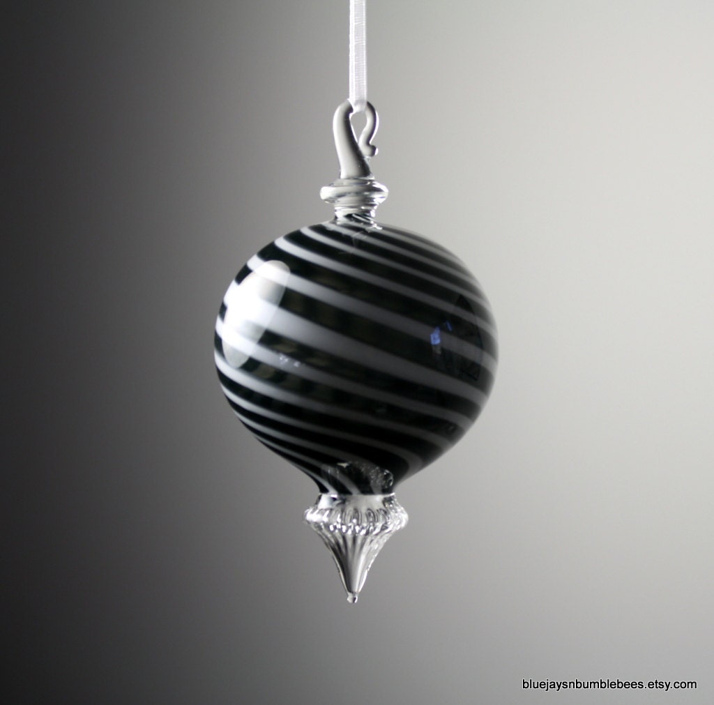 fancy black and white swirled blown glass ornament fancy black and white swirled blown glass ornament