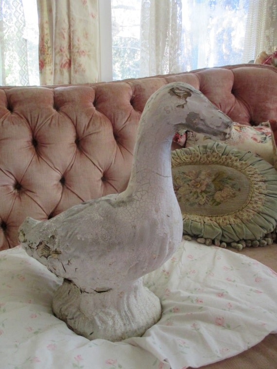 Items similar to Vintage Cement Garden Goose Bird Statue Architectural