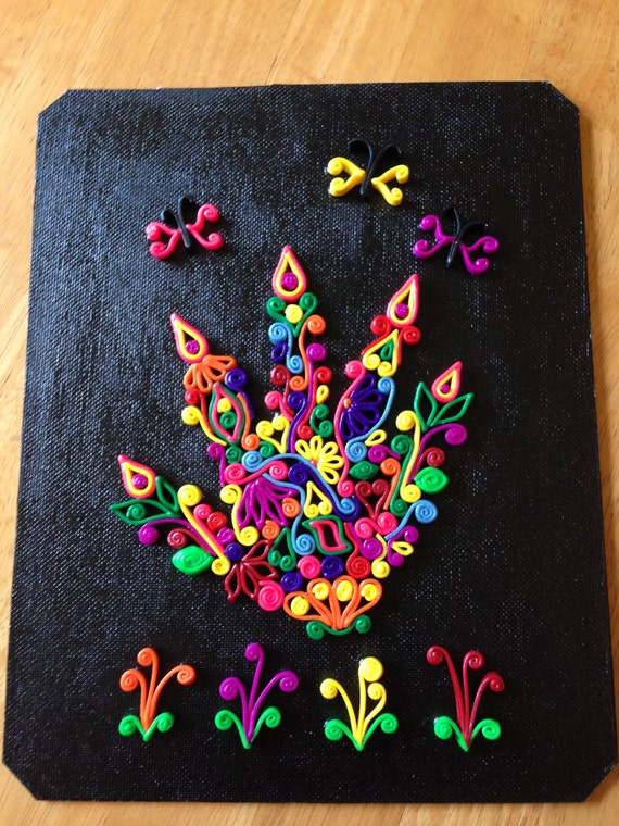 Items similar to Multicolor Polymer Clay Quilled Flower Hand in Black