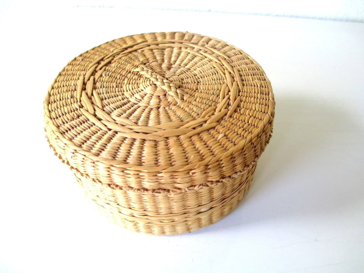 Small Round Vintage Woven Basket Natural by AmyKristineVintage
