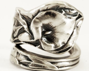 Calla Lily Ring, Sterling Silver Spoon Ring, Floral Wedding Ring, Lily Ring, Calla Lilly, Botanical Ring, Flower Ring, Adjustable Ring, 1367