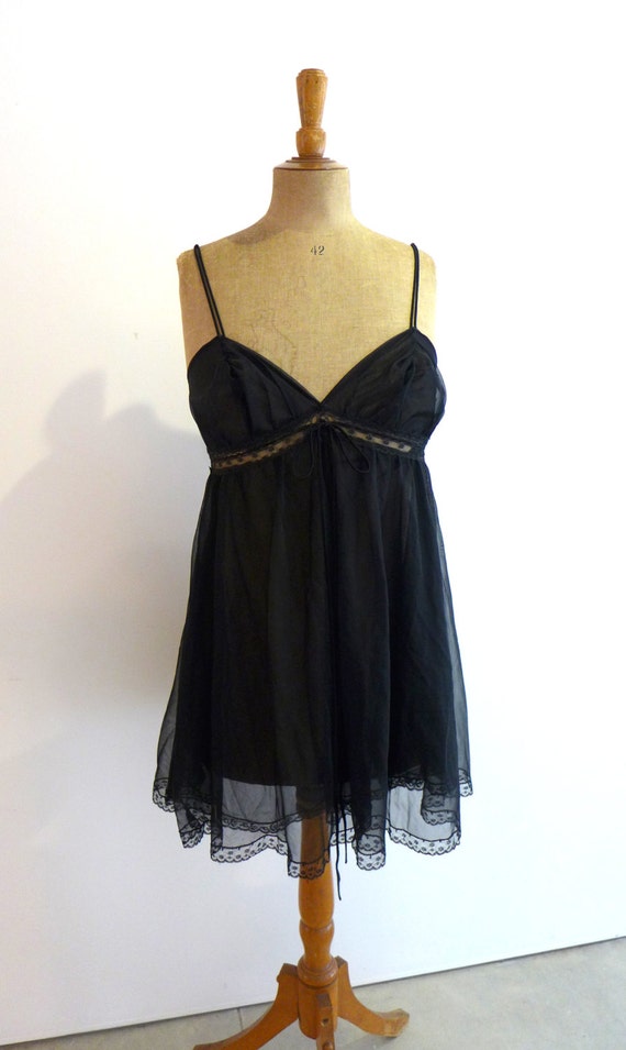 Vintage 1960s semi sheer black baby doll negligee sexy