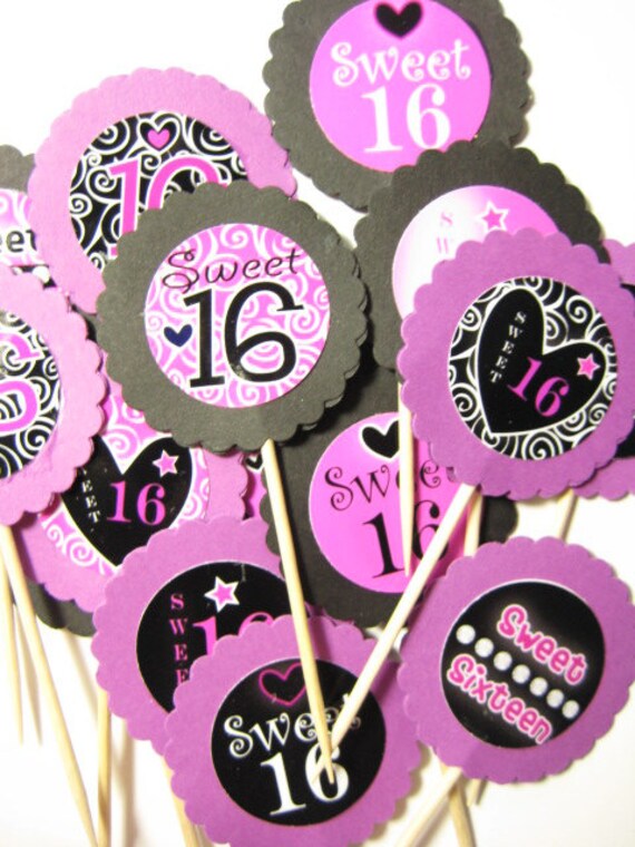 Sweet 16 Cupcake Picks. Giuffi Set of 24 Golden Number 16 Cupcake