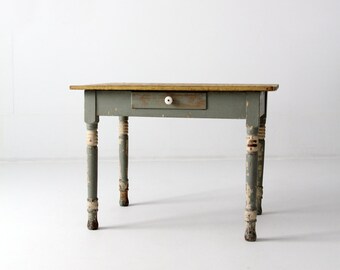 primitive kitchen table, antique painted wood desk, farmhouse decor