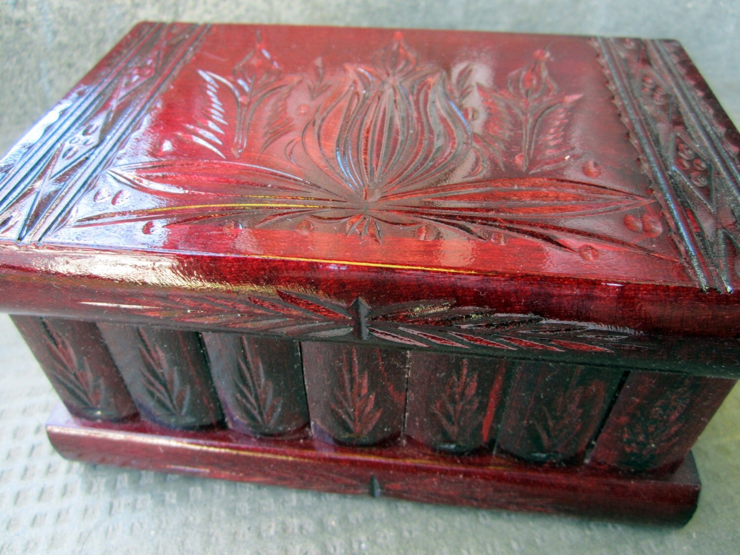 Cherry Red Wooden Large Puzzle Jewelry Box w/ Hidden by kalotart