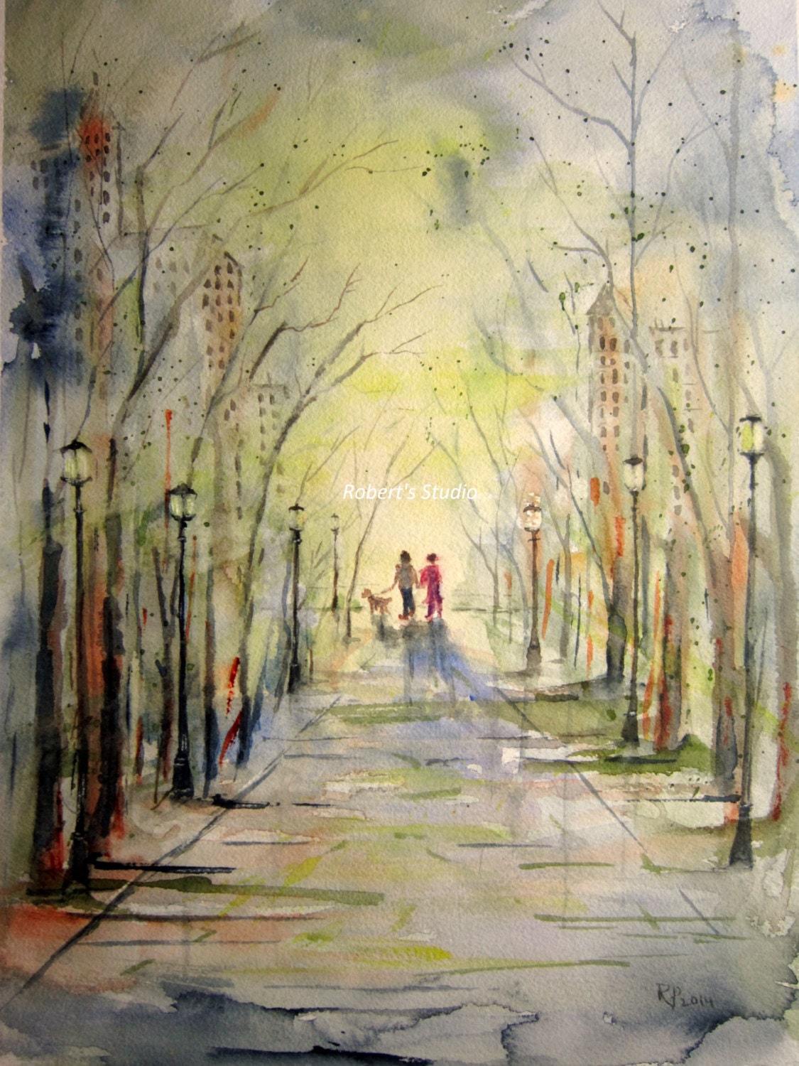 City Walk Print Of Original Watercolor Painting watercolor