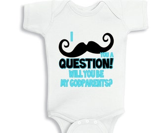 I Moustache you a Question will you be my Godparents personalized funny baby bodysuit or Kids Shirt