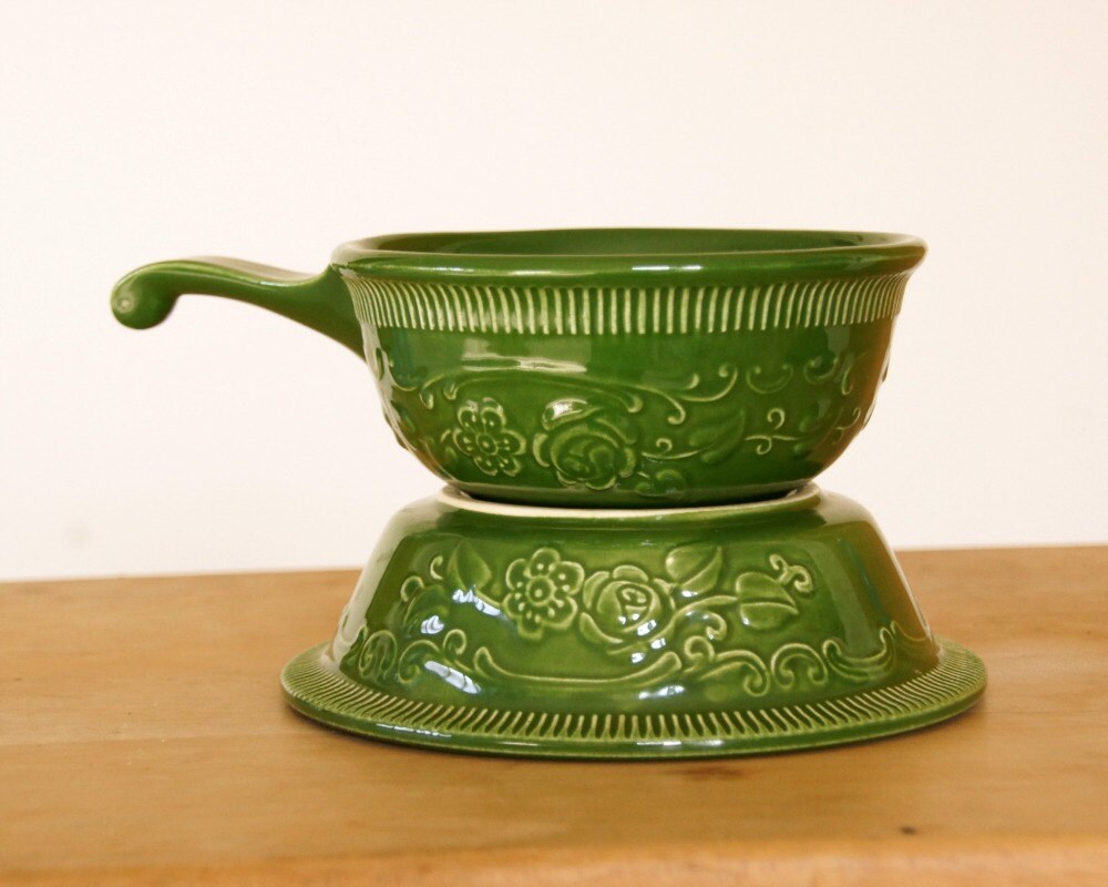 Oven Serve Bowls Homer Laughlin Bowl TST Handled Soup Green