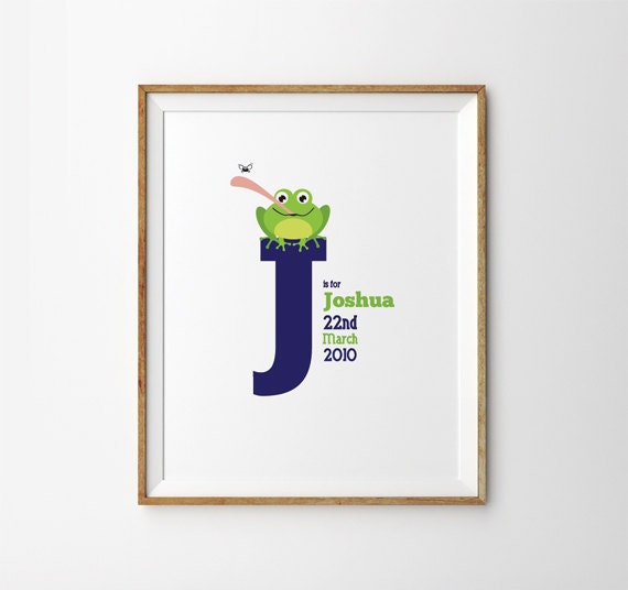 Custom Child's Keepsake Initial Print - Boys Frog (Any Initial) Il_570xn