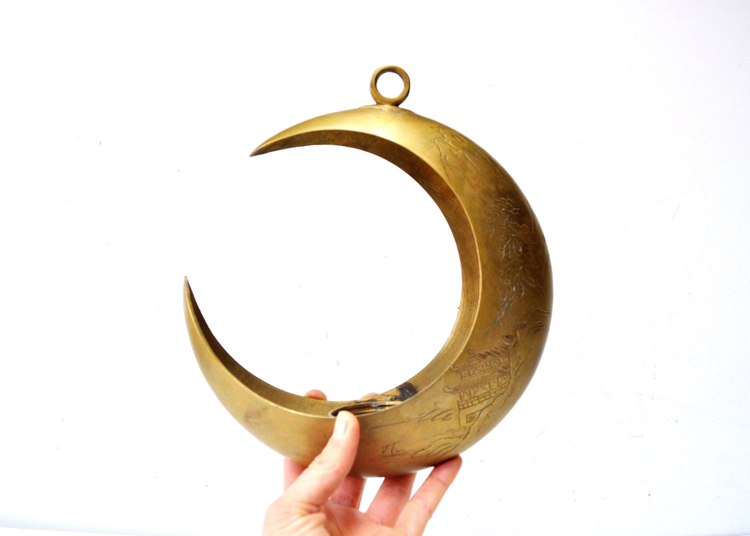 Vintage Brass Crescent Moon Candle Holder