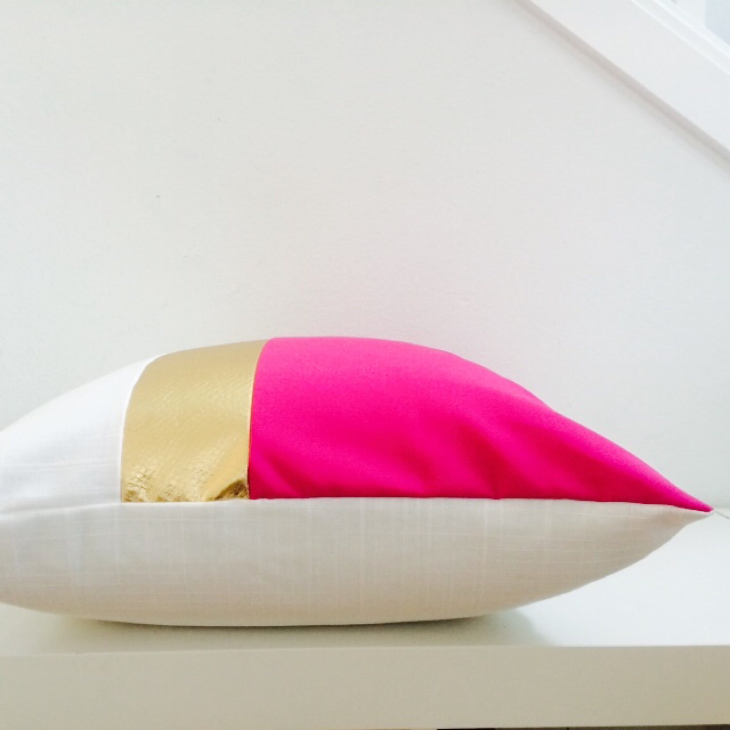 Hot Pink Gold Pillow Cover two size choices 16 18