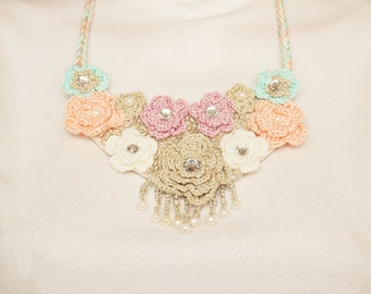 Bib necklace,crochet jewelry ,crochet bip necklace,crochet necklace, fiber necklace