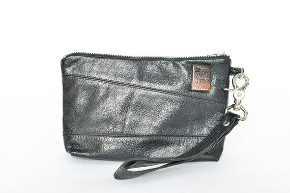 black leather wristlet purse