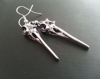 Raven Skull Earrings. Antique Silver Raven Earrings. Bird Skull Earrings. Goth Earrings. Raven Dangle Earrings. Gothic Jewelry