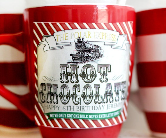 Polar Express Hot Chocolate Drink Labels Red - INSTANT DOWNLOAD - Editable & Printable Christmas/Birthday Decorations by Sassaby Il_570xn
