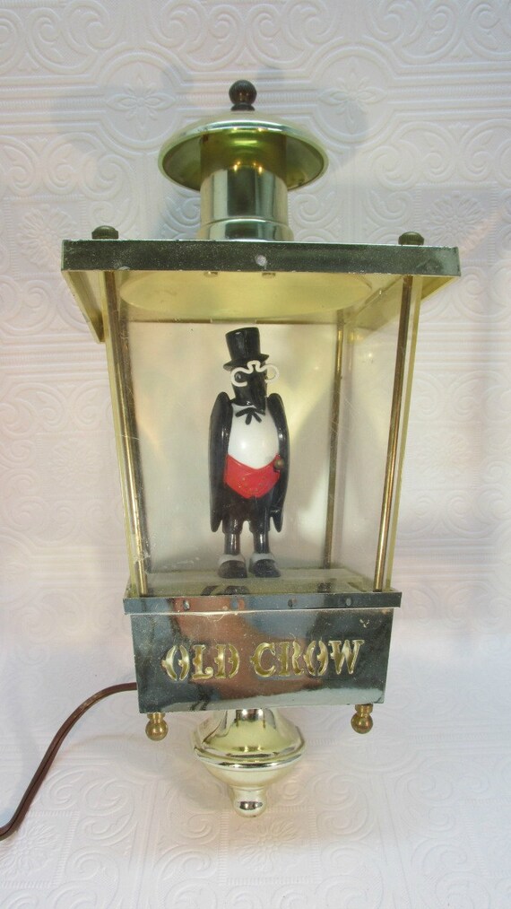 Vintage Old Crow Lighted Lamp Lantern Bar Sign Works