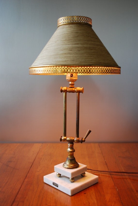 vintage brass and marble table lamp mid century hollywood