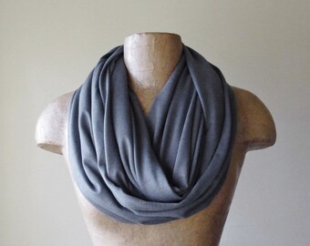 SLATE GREY Infinity Scarf - Handmade Pewter Gray Circle Scarf - Lightweight Tube Scarf