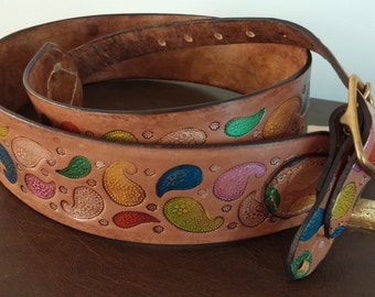Hand-Painted Paisley Leather Guitar Strap