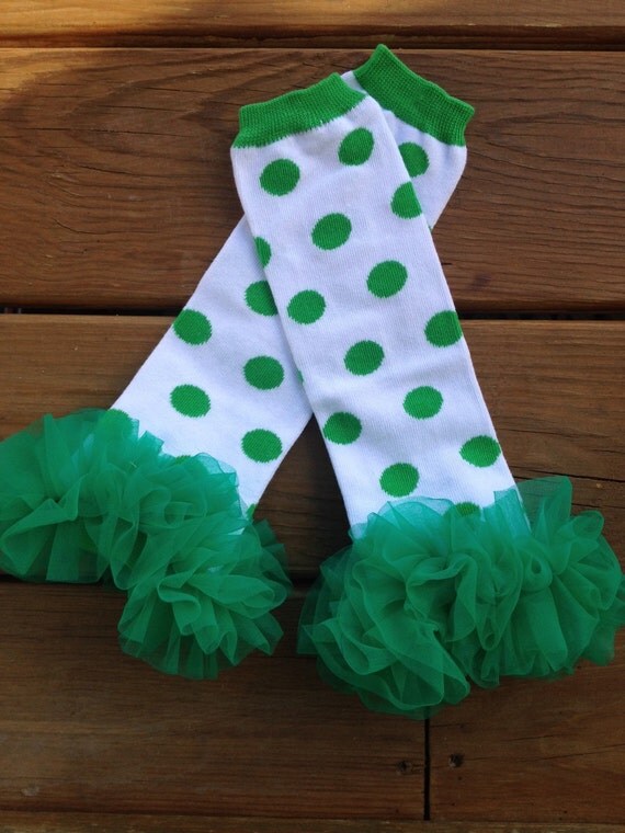 Green polka dot leg warmers boot warmers