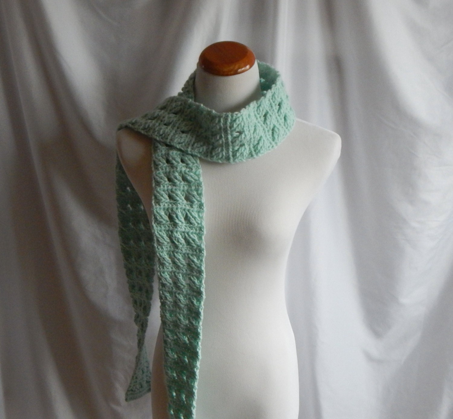 Crochet Skinny Scarf Extra Long in Mint Green by CrochetCluster