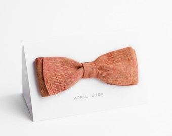 Orange yellow, chambray bow tie - double sided