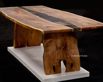 Slab Table, Live Edge Dining Table With Inset Glass