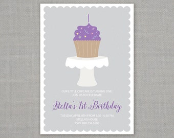 Cupcake Birthday Invitation // Cake Stand // First Birthday // One
