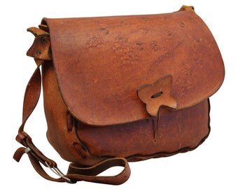 Vintage Brown Tooled Leather Cross Body Bag Shoulder Bag