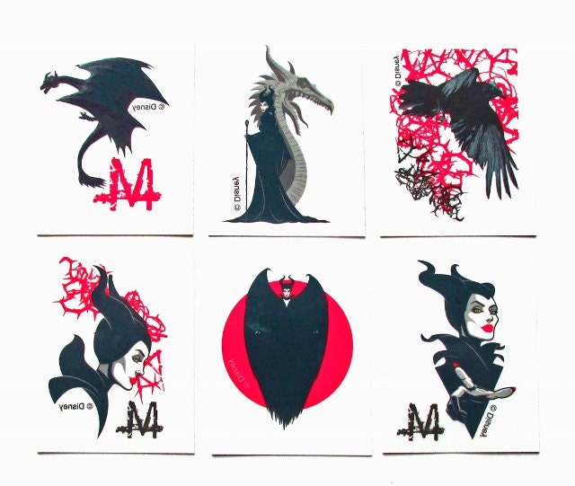 12 Disney Maleficent Temporary Tattoos by CuteCupcakeToppers4u