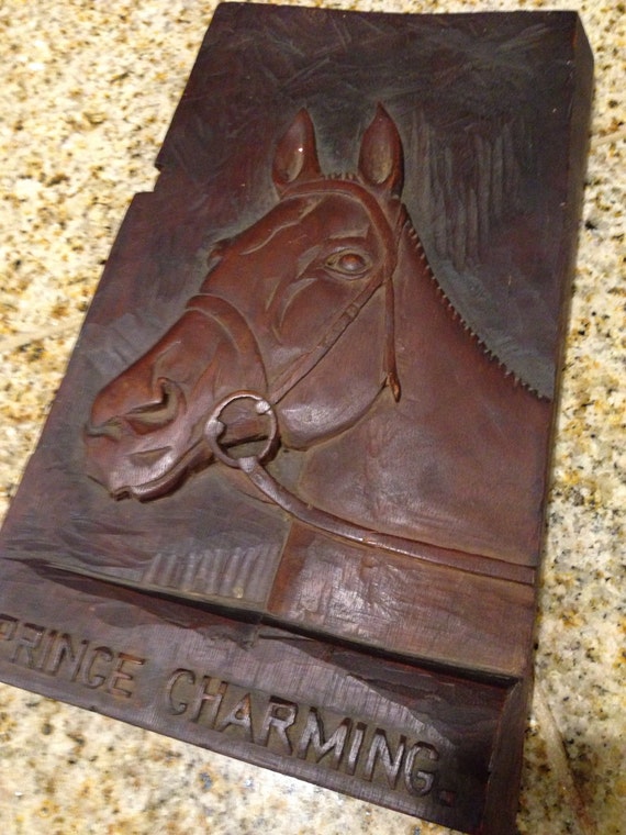 Carved wood horse plaque prince charming