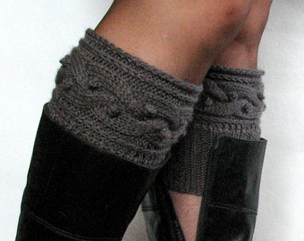 Dark Gray Boot Cuff Boot Toppers Leg Warmers Boot Socks Knit Legwarmers Cable Knitted