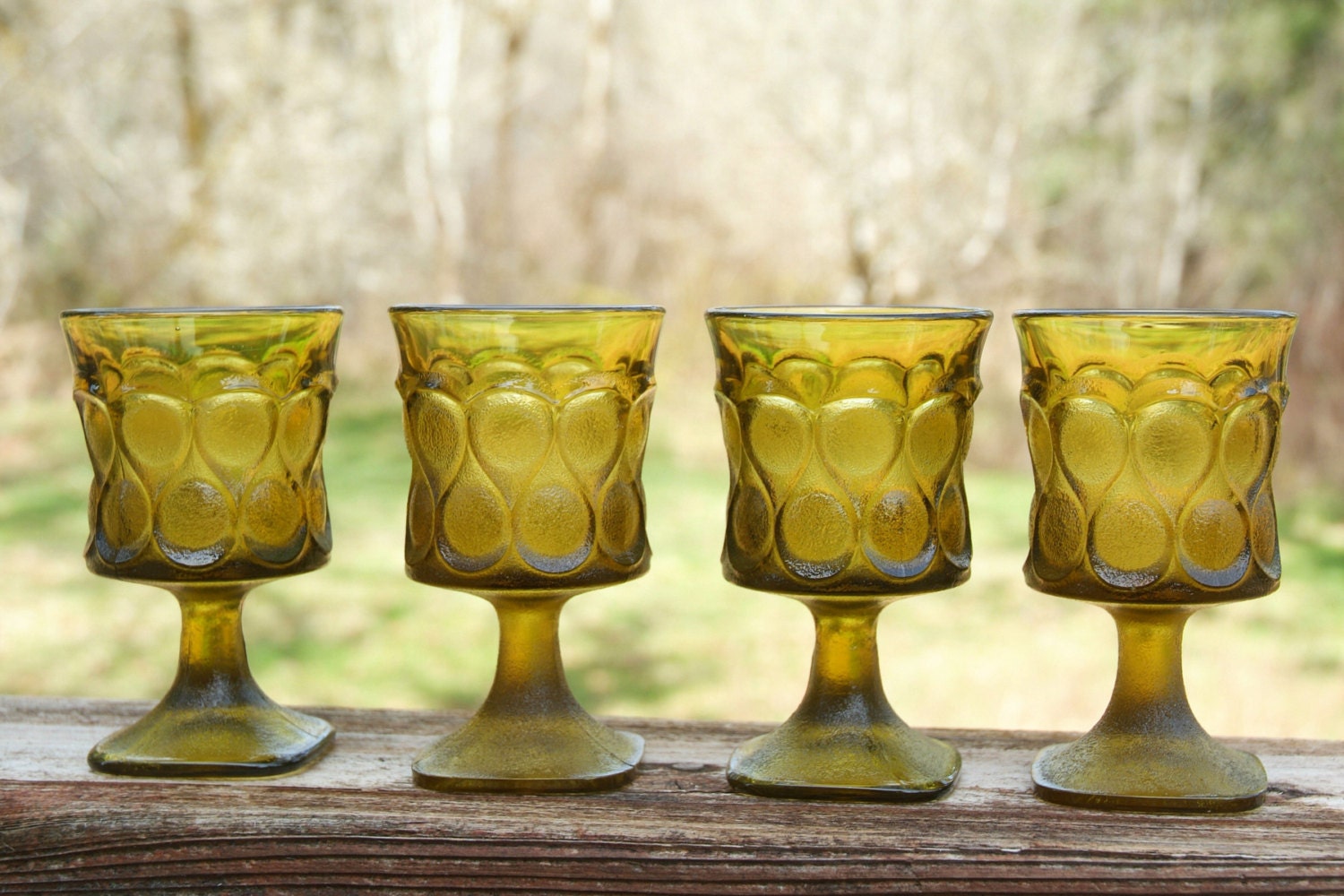 Vintage Olive Green Wine Glasses Set of Four Collectible