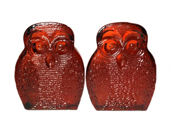 Blenko owl glass bookends- Rich Amber. very heavy. MCM