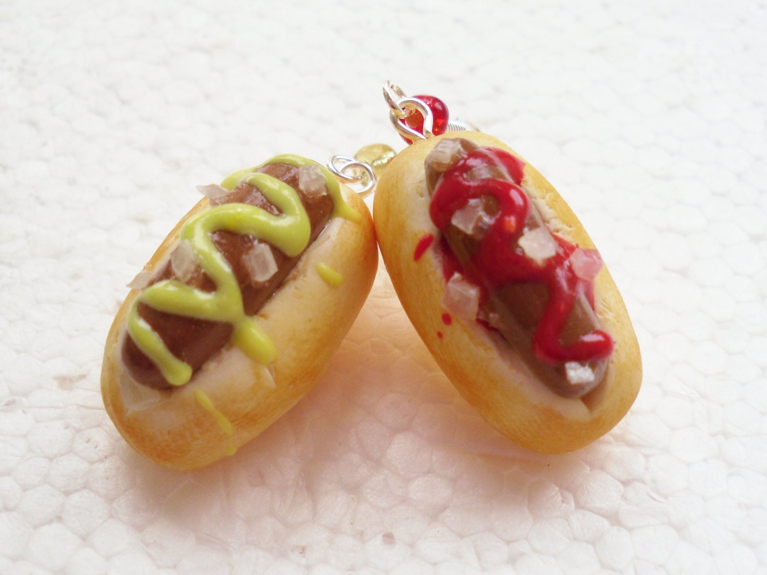 Hotdog Earrings. Polymer Clay.