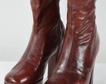 disco boots hippie boho 1970 platform huge leather brown popular items ic icon