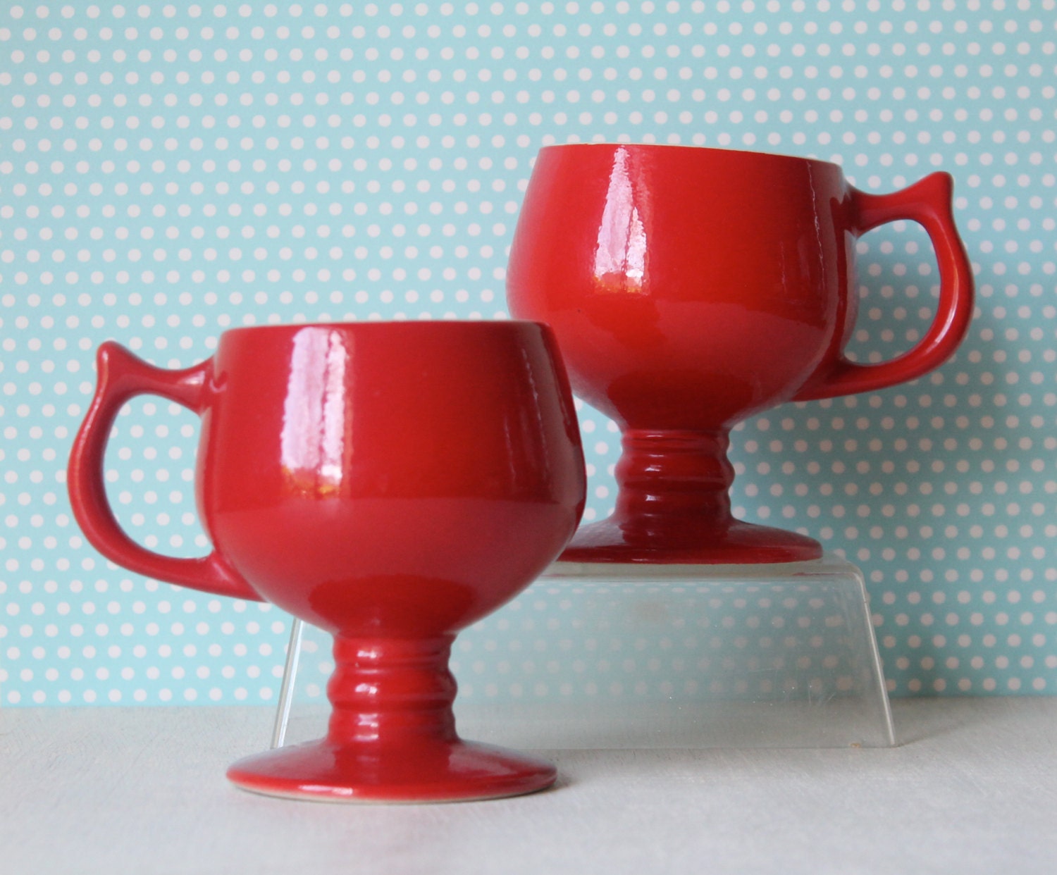 Hall Red Pedestal Mugs, Mid Century, Restaurant Ware, Set of 2 Haute Juice