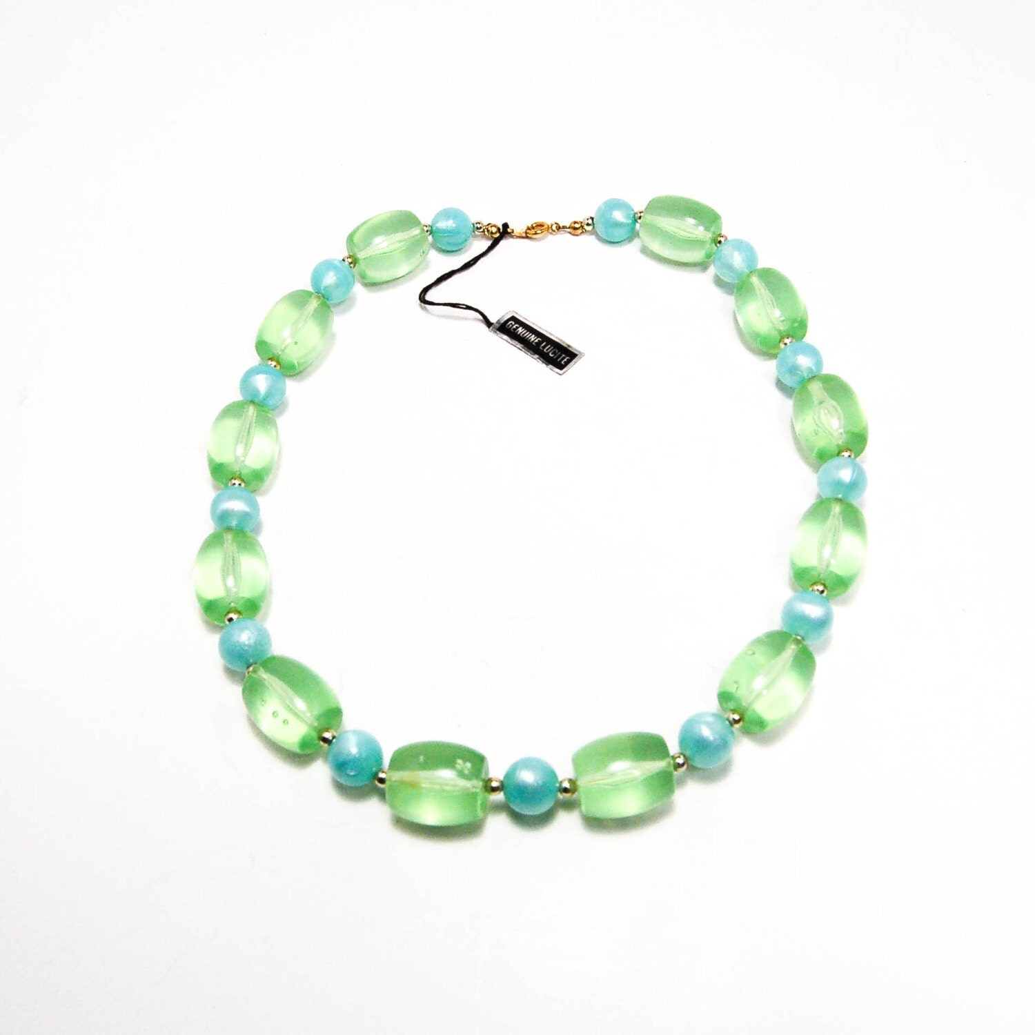 Vintage Aqua and Seafoam Green Genuine Lucite Bead Necklace
