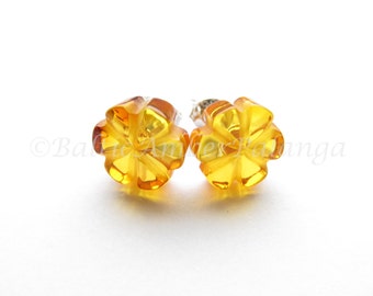 Baltic Amber Honey Color Flower Earrings