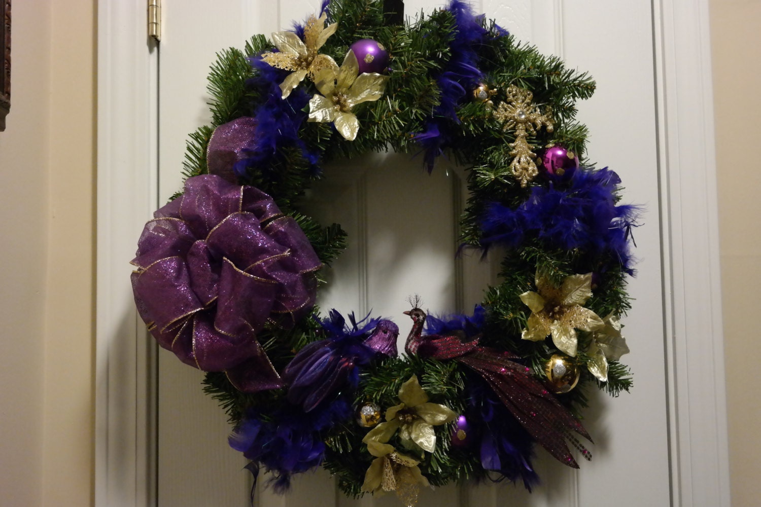 Purple and Gold Birds of a Feather Wreath