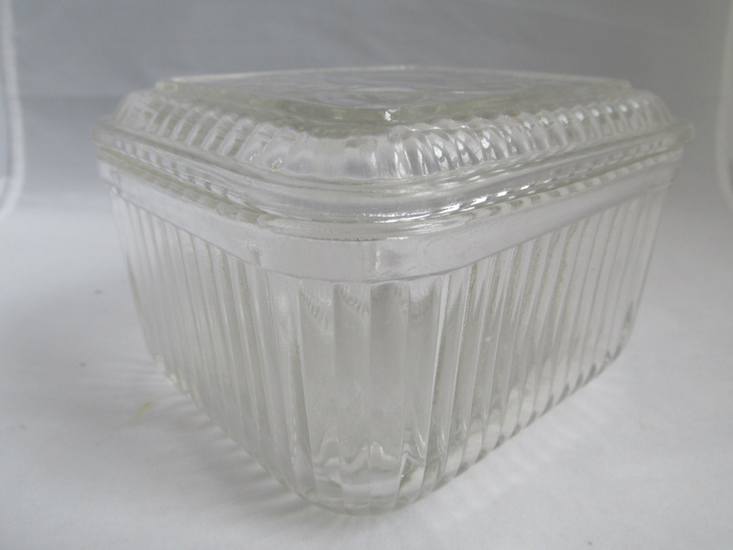 Federal Glass Co Glass Refrigerator Leftover Dish Set Intaglio
