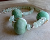 Large Matte Raw Stone Chrysoprase and Transluscent Prehnite Rondelles Artisan Statement Necklace and Earrings Large Matte Raw Stone Chrysoprase and Transluscent Prehnite Rondelles Artisan Statement Necklace and Earrings