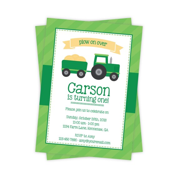 Tractor Birthday Invitation - Kids Birthday Party Invites - PRINTED Birthday Invitation Il_570xn