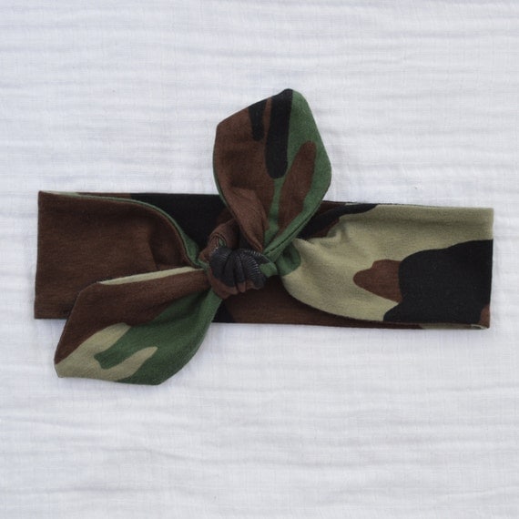Army Camo Knotted Tie Headband Stretchy Knit Adjustable Army Camo Knotted Tie Headband Stretchy Knit Adjustable