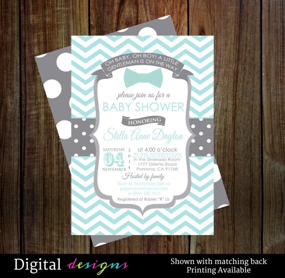 Boys bow tie baby shower invitations little by papercleverparty